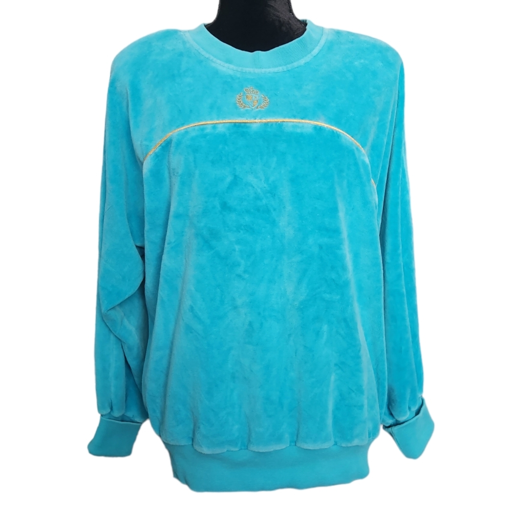 Vintage 80s Velour Neiman Marcus Turquoise Oversized Sweatshirt Athleisure Vibes